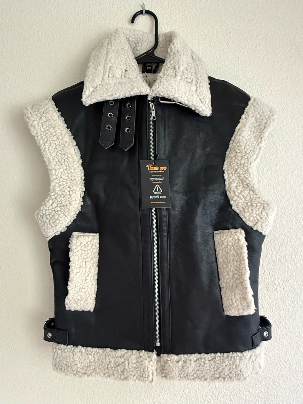 Arcane Fox Genuine Leather Faux Shearling Trim Vest XS/S(2)